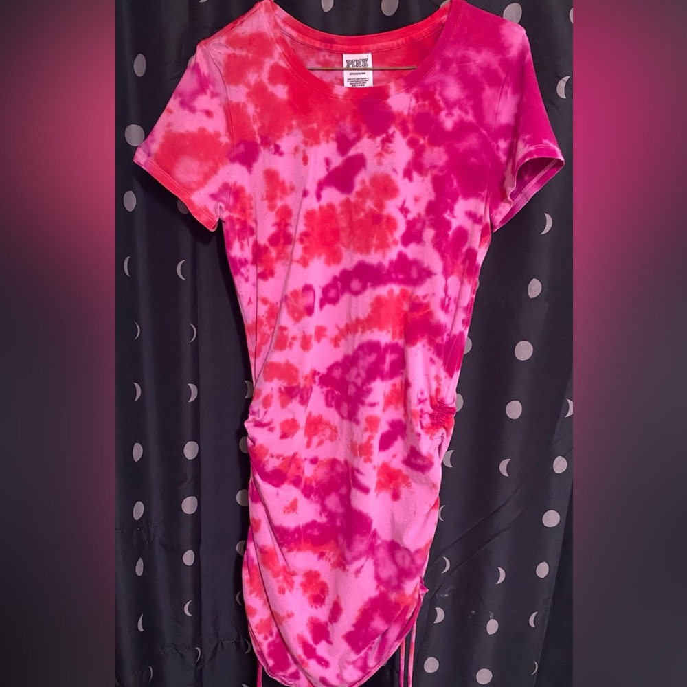 VS Victoria Secrets Pink and Red Tie-Dye Cinched Down the Side Dress-Women Small
